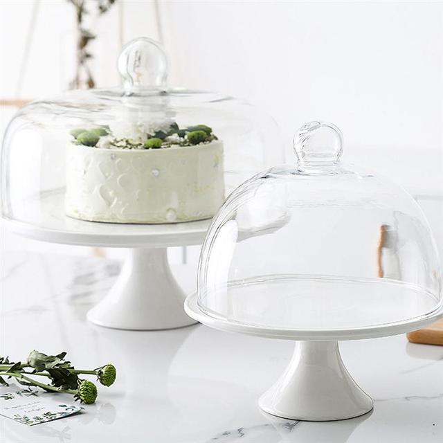 Stojak na ciasto z talerzykiem deserowym i szklaną pokrywą w stylu nordyckim - Wianko - 3