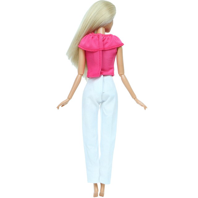 DIY zestaw ubrań dla lalek Barbie - różowy strój, biała bluzka, eleganckie spodnie damske, codzienna odzież dla dziewczynki - Wianko - 4