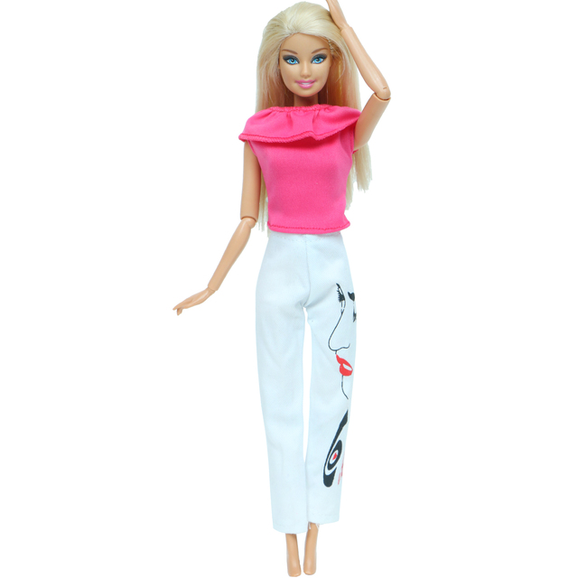 DIY zestaw ubrań dla lalek Barbie - różowy strój, biała bluzka, eleganckie spodnie damske, codzienna odzież dla dziewczynki - Wianko - 2