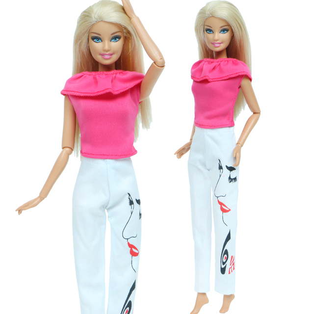 DIY zestaw ubrań dla lalek Barbie - różowy strój, biała bluzka, eleganckie spodnie damske, codzienna odzież dla dziewczynki - Wianko - 1