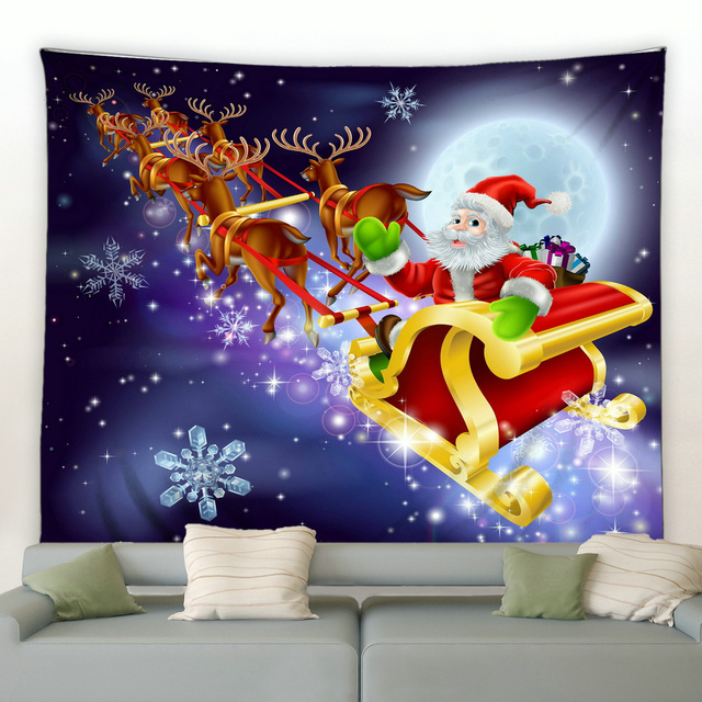 Gobeliny dekoracyjne Boże Narodzenie - świąteczne wzory, święty Mikołaj, kominek, prezenty, zimna noc, zawieszone na ścianie, koc, choinka - Home Decor - Wianko - 6