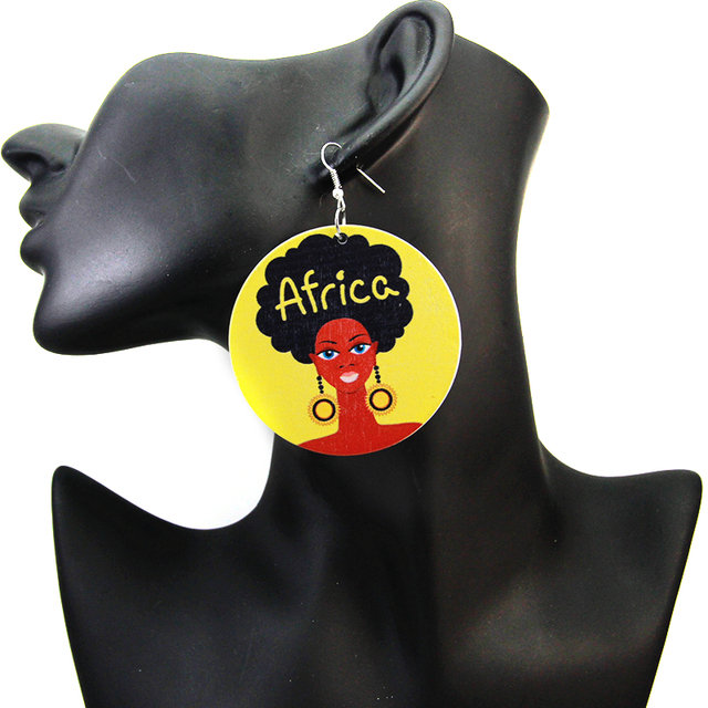 Kolczyki wiszące z drewna AFRO SOMESOOR - czarne, wydrukowane, z motywem afrykańskiej królowej - Wianko - 11