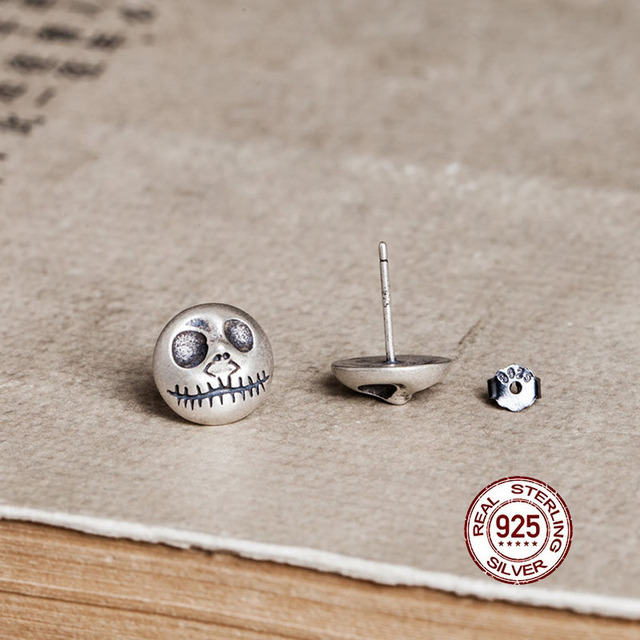 Kolczyki 925 srebro z czaszką z dyni - Motyw Punk Street Halloween Clown kolczyki ucha z ćwiekami - Wianko - 4