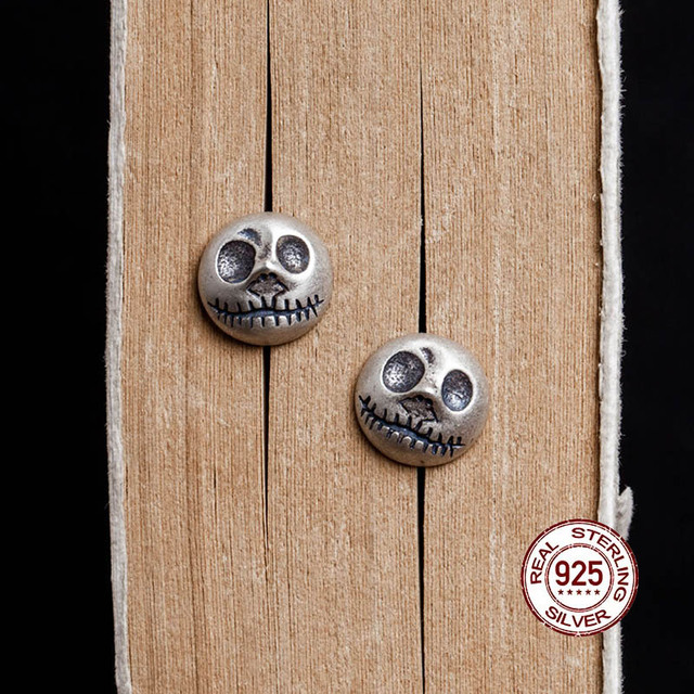 Kolczyki 925 srebro z czaszką z dyni - Motyw Punk Street Halloween Clown kolczyki ucha z ćwiekami - Wianko - 5