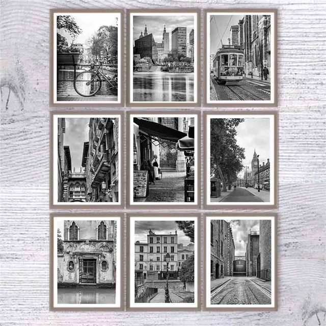Plakat dekoracyjny z czarno-białą fotografią miast europejskich - Londyn i Paryż, na płótnie - Nordic Home Decoration - Wianko - 4