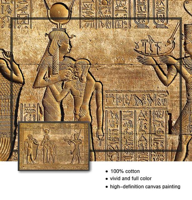 Naklejka na ścianę Rzeźba faraona starożytny Egipt ze świątynią królowej Hatszepsut, wzór egipskich hieroglifów na płótnie fresku - Wianko - 7