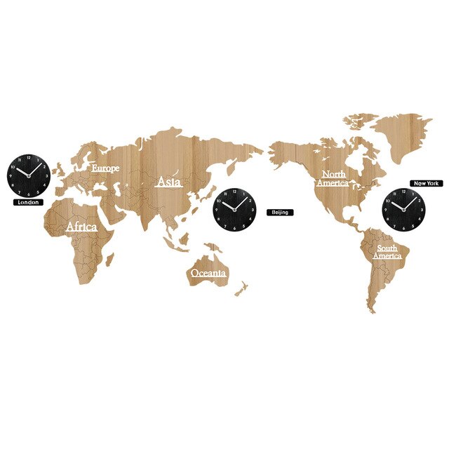 Luksusowy, kreatywny zegar ścienny z drewnianą mapą świata - skandynawska moda, idealny do salonu i jako prezent - Wianko - 2