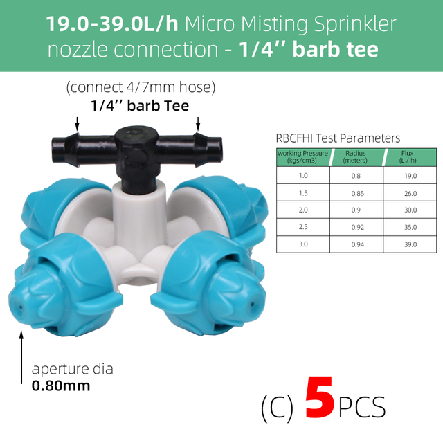 Rozpylacz do zraszania ogrodu - 5 sztuk 19-39L /h, dysze krzyżowe, podlewanie roślin i kwiatów, efektowny krajobraz - Wianko - 8