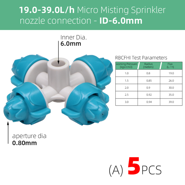Rozpylacz do zraszania ogrodu - 5 sztuk 19-39L /h, dysze krzyżowe, podlewanie roślin i kwiatów, efektowny krajobraz - Wianko - 6