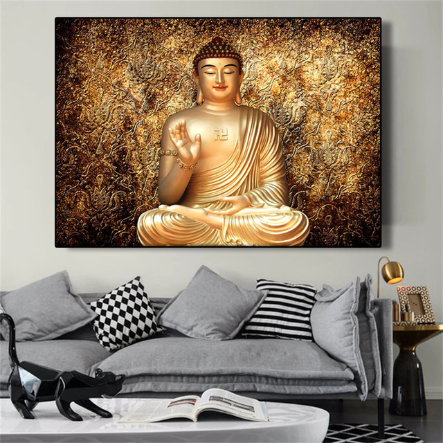 Plakat Złoty Buddha Siakjamuni Tathagata - Malarstwo buddyjskie, wystrój ścian salonu - Wianko - 4