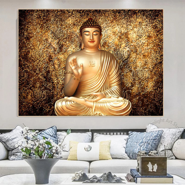 Plakat Złoty Buddha Siakjamuni Tathagata - Malarstwo buddyjskie, wystrój ścian salonu - Wianko - 3