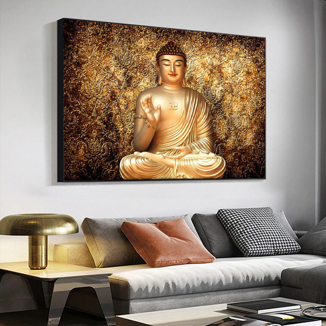 Plakat Złoty Buddha Siakjamuni Tathagata - Malarstwo buddyjskie, wystrój ścian salonu - Wianko - 5