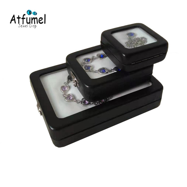Szklana okładka czarny PU skóra diamentowa pudełko na biżuterię z metalowym zamkiem, na bransoletki i koraliki - Wianko - 3