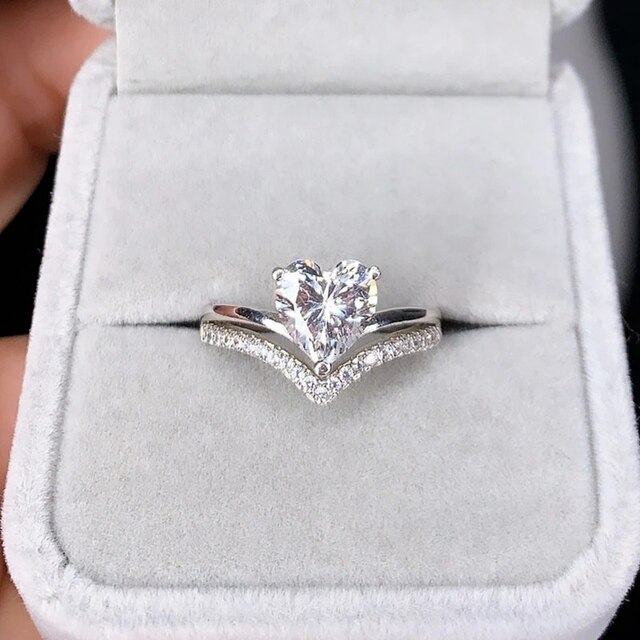 Pierścionek zaręczynowy - Vintage pierścionek dla kobiet z romantycznym sercem i miłością - biżuteria wróżki - tanie i stylowe - Wianko - 4
