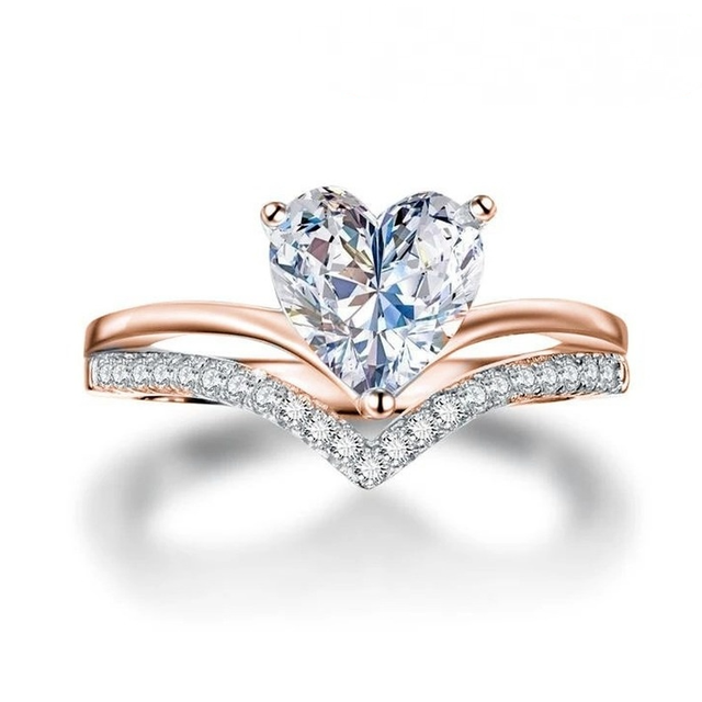 Pierścionek zaręczynowy - Vintage pierścionek dla kobiet z romantycznym sercem i miłością - biżuteria wróżki - tanie i stylowe - Wianko - 2