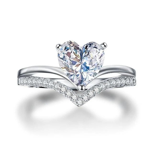 Pierścionek zaręczynowy - Vintage pierścionek dla kobiet z romantycznym sercem i miłością - biżuteria wróżki - tanie i stylowe - Wianko - 3