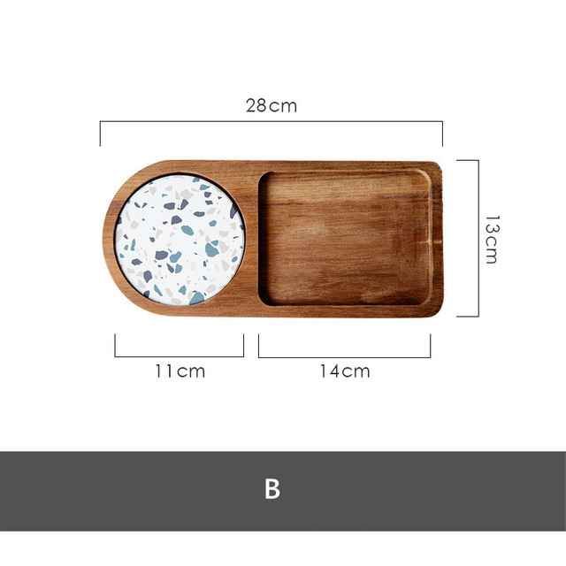Japońska drewniana taca na owoce i przekąski, akacja, ceramiczna, 28x13cm - Wianko - 8
