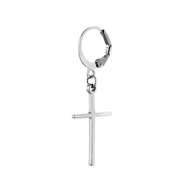 Kolczyki obręcz metalowa z kolczykiem krzyża - mężczyźni, kobiety, punk - Wianko - 2