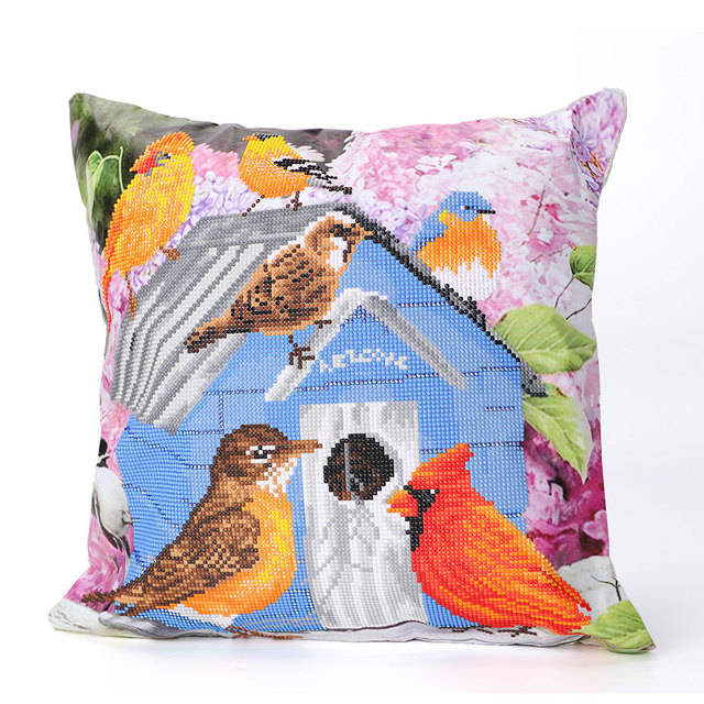 Wiosenny domek dla ptaków - 5D DIY diamentowy obraz - mozaika krzyżem - wymienna poszewka na poduszkę - ozdoba haftowana - Wianko - 1