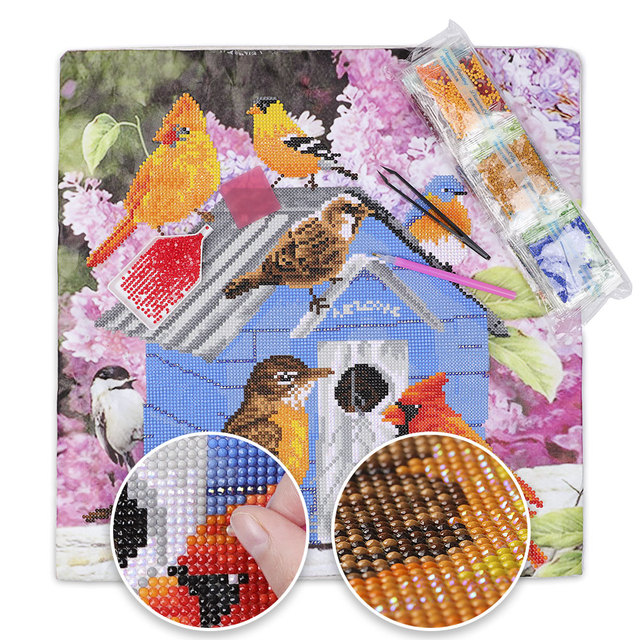 Wiosenny domek dla ptaków - 5D DIY diamentowy obraz - mozaika krzyżem - wymienna poszewka na poduszkę - ozdoba haftowana - Wianko - 3