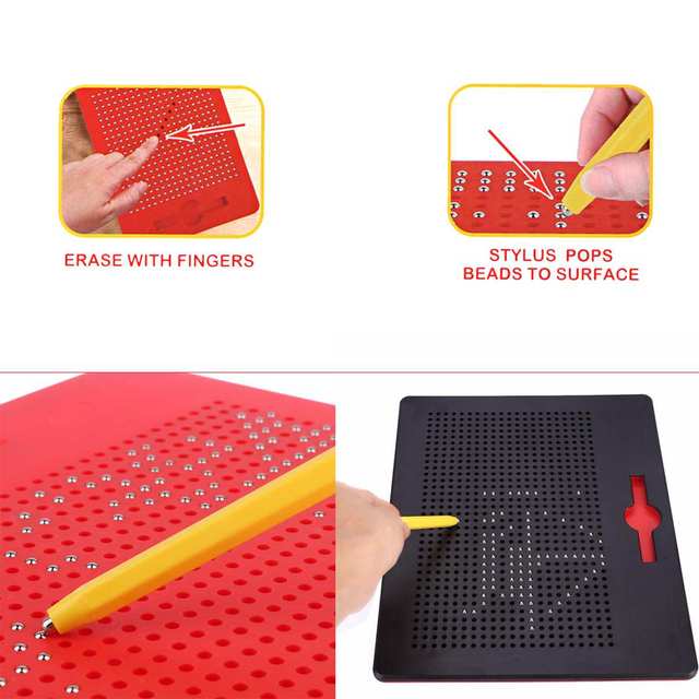 Magnetyczna tablica do pisania dla dzieci 33.5x25.5cm z koralikami i długopisem Stylus - Wianko - 7
