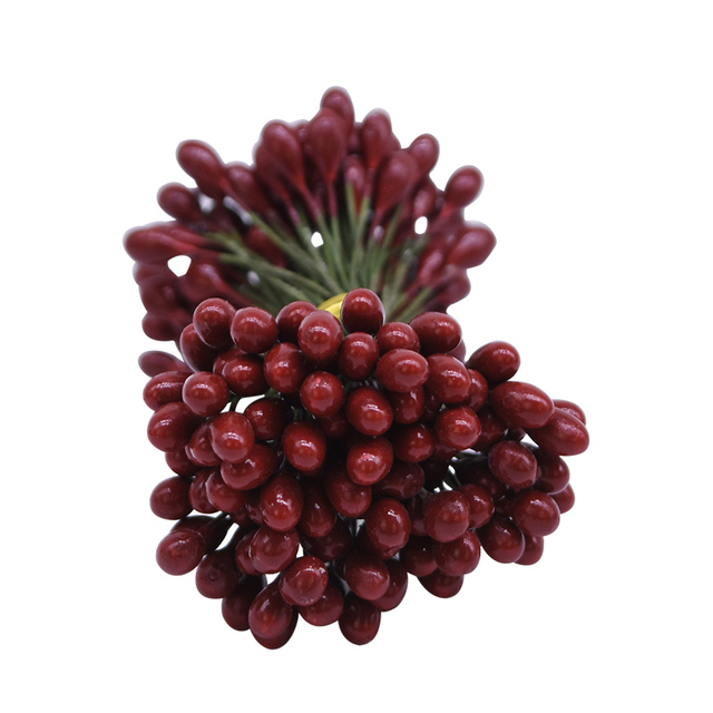 100 sztuk czerwonych sztucznych kwiatów 5mm - pręcik jagody do własnoręcznego tworzenia świątecznego wianka - dekoracje tortu weselnego - Wianko - 3