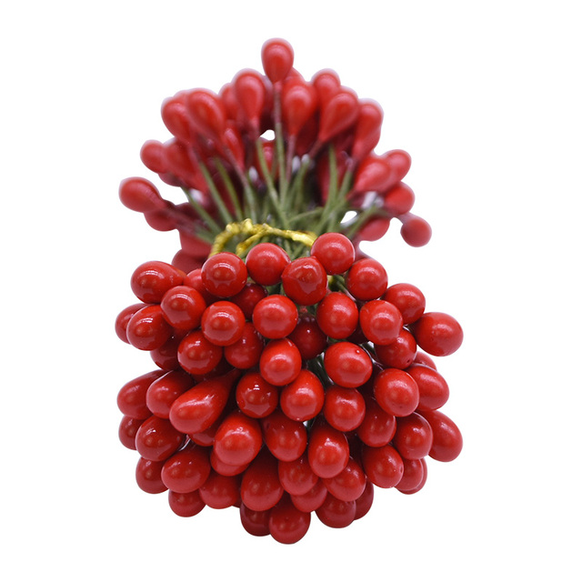 100 sztuk czerwonych sztucznych kwiatów 5mm - pręcik jagody do własnoręcznego tworzenia świątecznego wianka - dekoracje tortu weselnego - Wianko - 2
