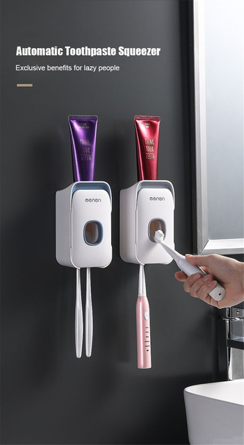 Automatyczny dozownik pasty do zębów naścienne uchwyt na szczoteczki bez dziurkowania łazienkowe akcesoria - Wianko - 3