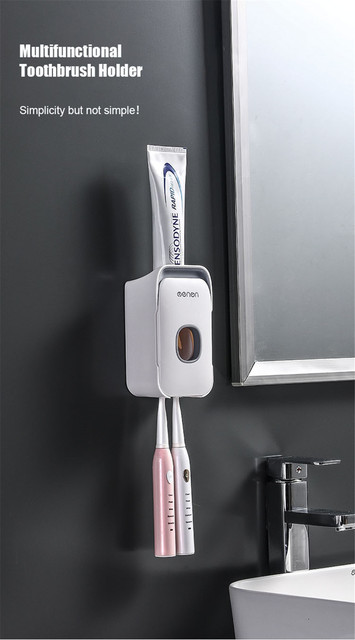 Automatyczny dozownik pasty do zębów naścienne uchwyt na szczoteczki bez dziurkowania łazienkowe akcesoria - Wianko - 1