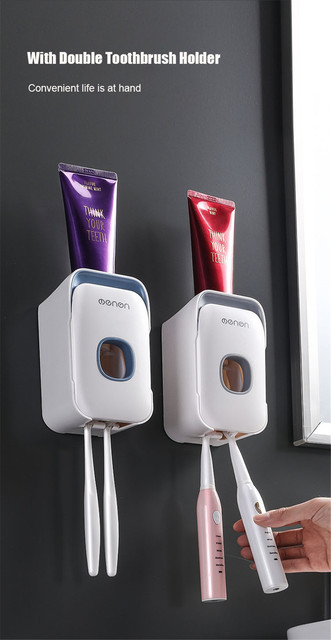Automatyczny dozownik pasty do zębów naścienne uchwyt na szczoteczki bez dziurkowania łazienkowe akcesoria - Wianko - 8
