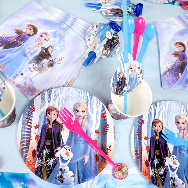Jednorazowe zastawy stołowe Księżniczka Frozen 2 dla dzieci - torba prezentowa, dekoracje i kubki - Wianko - 4