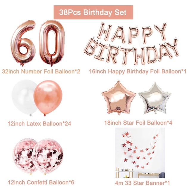 60 balonów - zestaw na urodziny, złote i czarne, 38 foliowych 32-calowych balonów oraz lateksowych dekoracji numer '60' - Wianko - 2