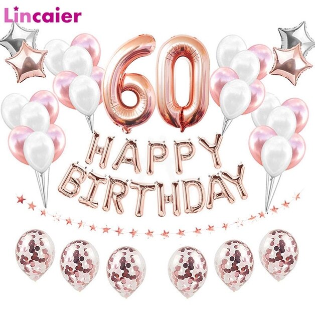 60 balonów - zestaw na urodziny, złote i czarne, 38 foliowych 32-calowych balonów oraz lateksowych dekoracji numer '60' - Wianko - 1