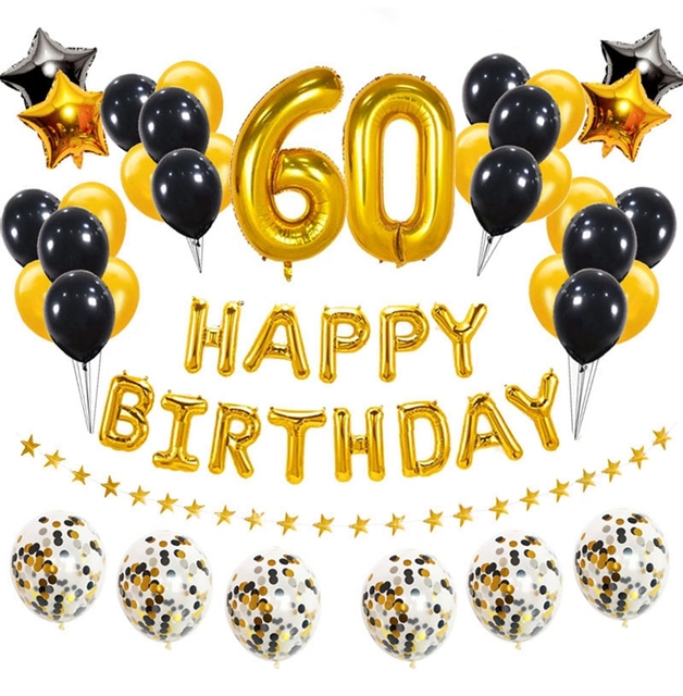 60 balonów - zestaw na urodziny, złote i czarne, 38 foliowych 32-calowych balonów oraz lateksowych dekoracji numer '60' - Wianko - 6