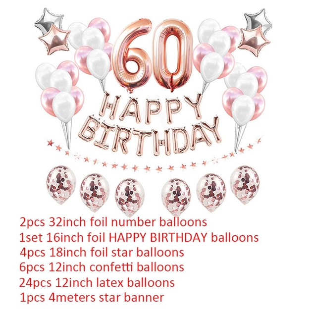 60 balonów - zestaw na urodziny, złote i czarne, 38 foliowych 32-calowych balonów oraz lateksowych dekoracji numer '60' - Wianko - 3