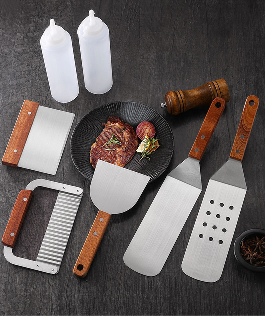 Metalowa szpatułka do naleśników Teppanyaki, steków i boczku, wykonana ze stali nierdzewnej - Wianko - 16