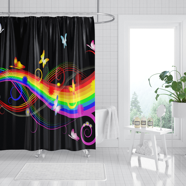 Nuta zasłona prysznicowa czarno-białe tło wodoodporna poliestrowa dekoracja łazienki - Wianko - 19