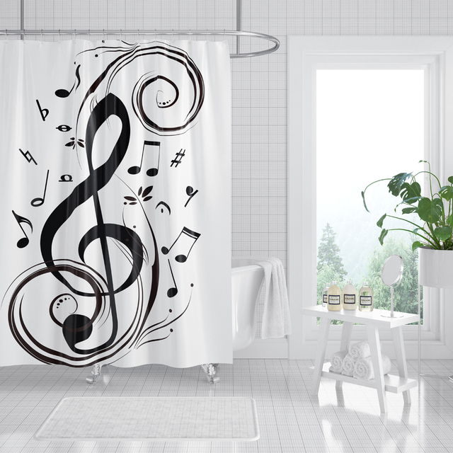 Nuta zasłona prysznicowa czarno-białe tło wodoodporna poliestrowa dekoracja łazienki - Wianko - 20