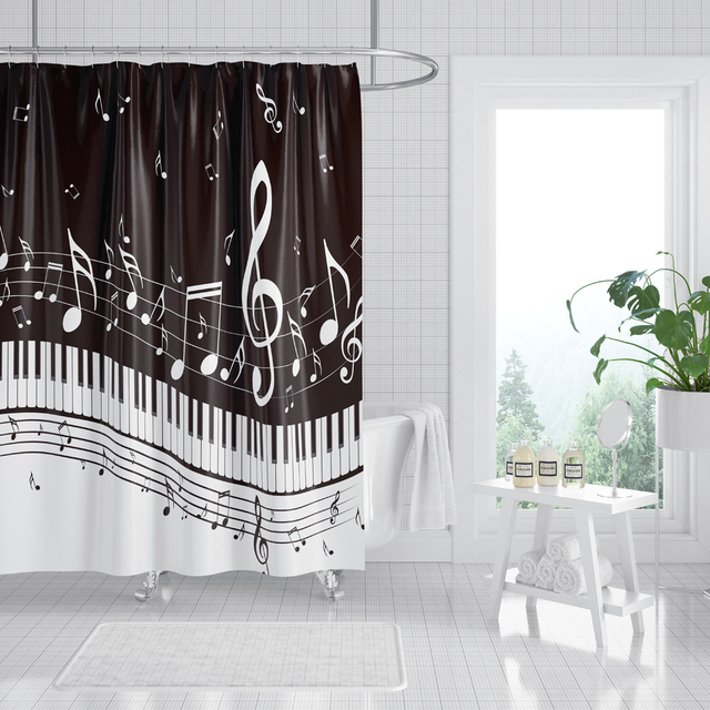 Nuta zasłona prysznicowa czarno-białe tło wodoodporna poliestrowa dekoracja łazienki - Wianko - 8