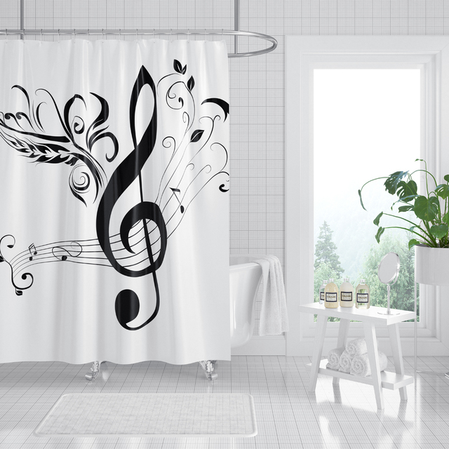 Nuta zasłona prysznicowa czarno-białe tło wodoodporna poliestrowa dekoracja łazienki - Wianko - 12
