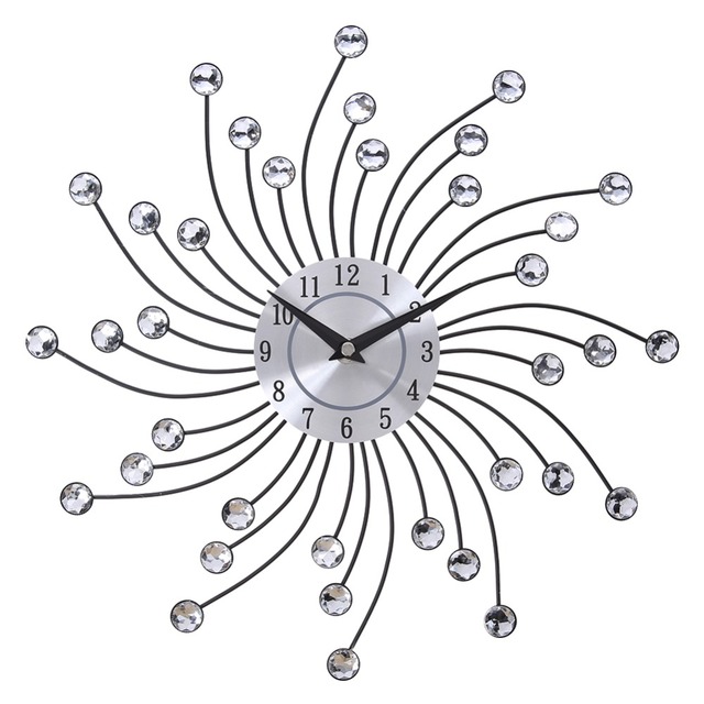 Duży metalowy zegar ścienne vintage Sunburst 33cm z kryształem - luksusowa dekoracja domu - Wianko - 13