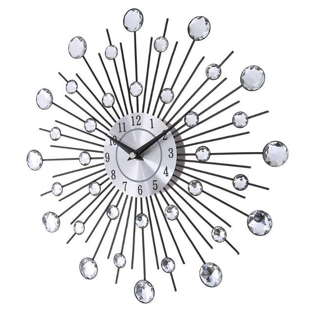 Duży metalowy zegar ścienne vintage Sunburst 33cm z kryształem - luksusowa dekoracja domu - Wianko - 5