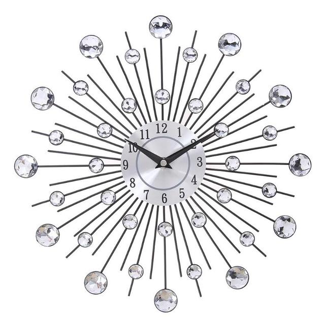 Duży metalowy zegar ścienne vintage Sunburst 33cm z kryształem - luksusowa dekoracja domu - Wianko - 4