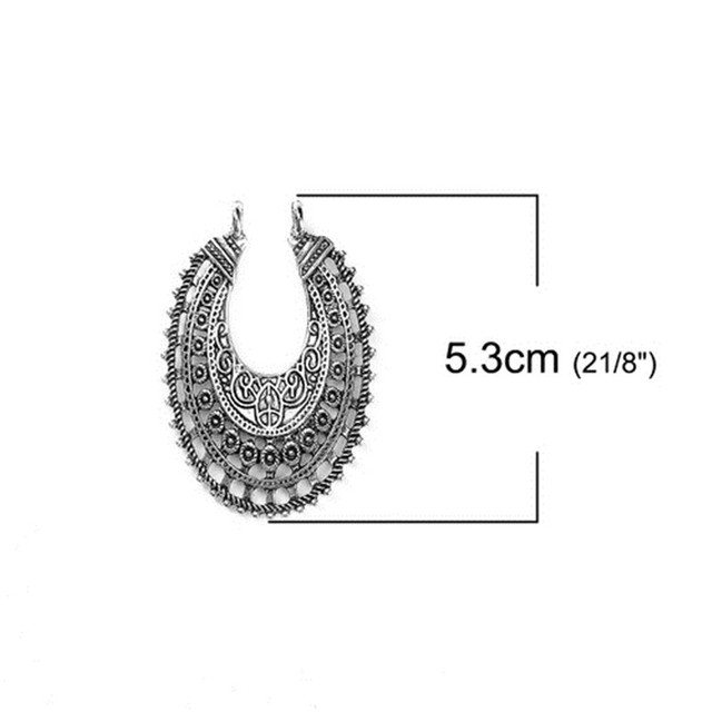 Złącza ze stopu cynku DoreenBeads, kolor srebrny, o owalnym kształcie, stylu filigranowego, do własnej biżuterii, rozmiar 53mm x 36mm, 1 sztuka - Wianko - 2