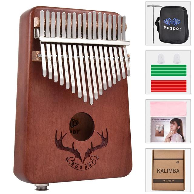 Kalimba mahoń 17 klawiszy EQ z elektrycznym Pickup Tune, idealna do nauki muzyki, z młotkiem - Wianko - 38