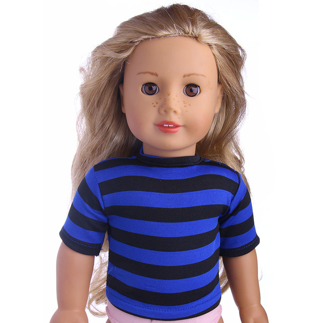 Ubranka dla lalki - różnorodne jednokolorowe koszulki w paski (18 Cal) - Wianko - 29