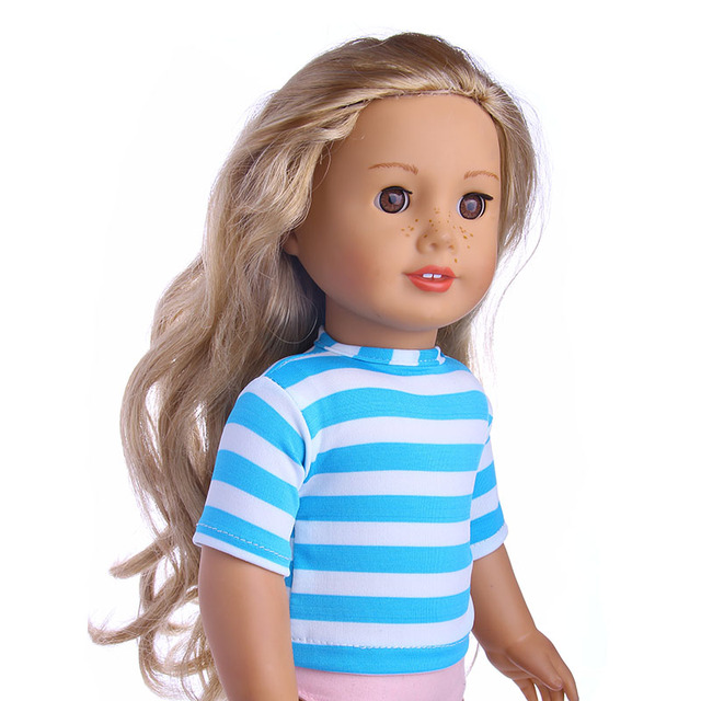 Ubranka dla lalki - różnorodne jednokolorowe koszulki w paski (18 Cal) - Wianko - 42