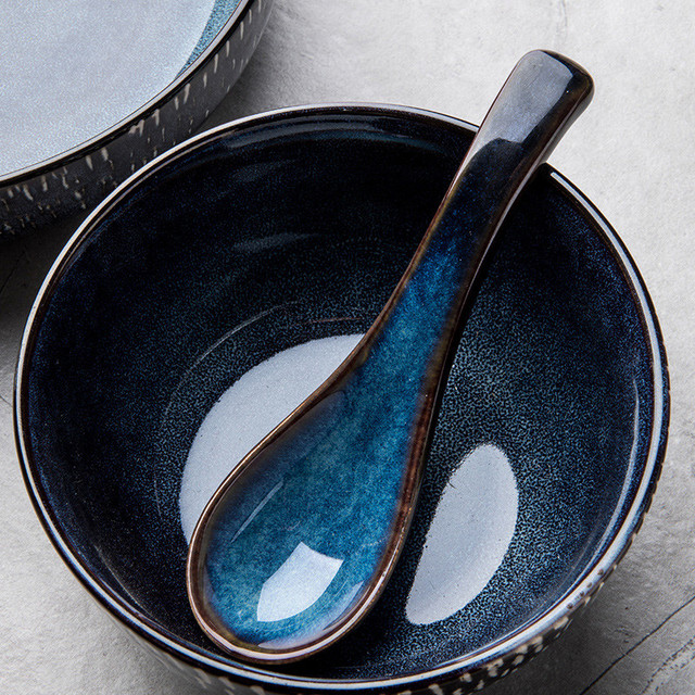 Japońska ceramiczna łyżka do zupy w niebieskim kolorze, 4 sztuki w zestawie - Wianko - 4