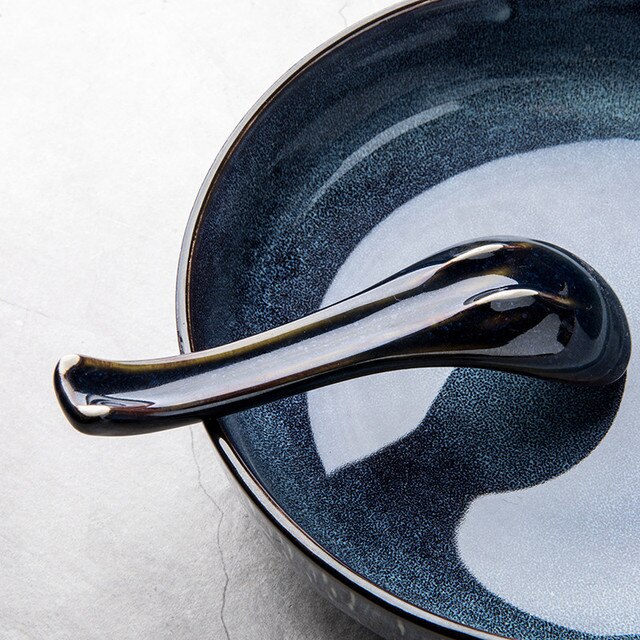 Japońska ceramiczna łyżka do zupy w niebieskim kolorze, 4 sztuki w zestawie - Wianko - 5