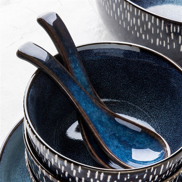 Japońska ceramiczna łyżka do zupy w niebieskim kolorze, 4 sztuki w zestawie - Wianko - 3